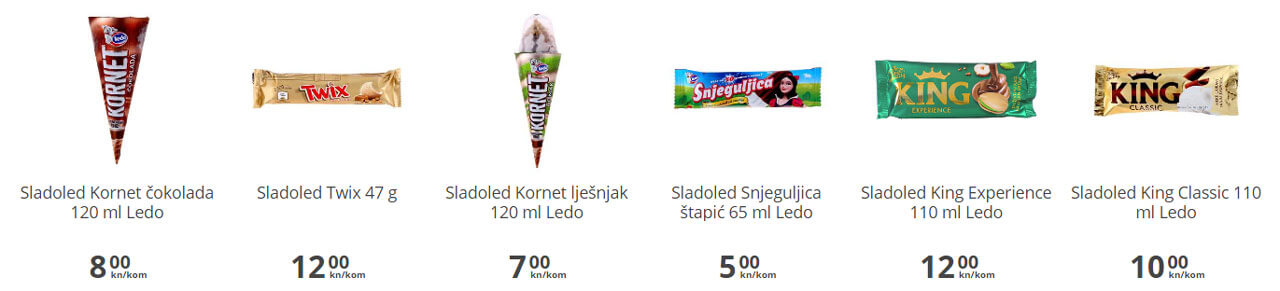 Cena zmrzliny Chorvatsko