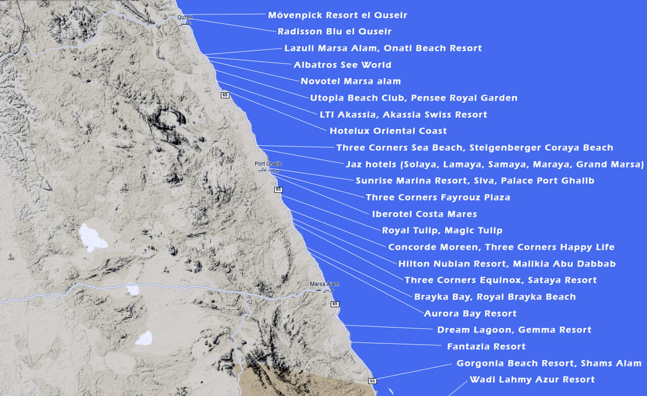 Marsa Alam hotely mapa