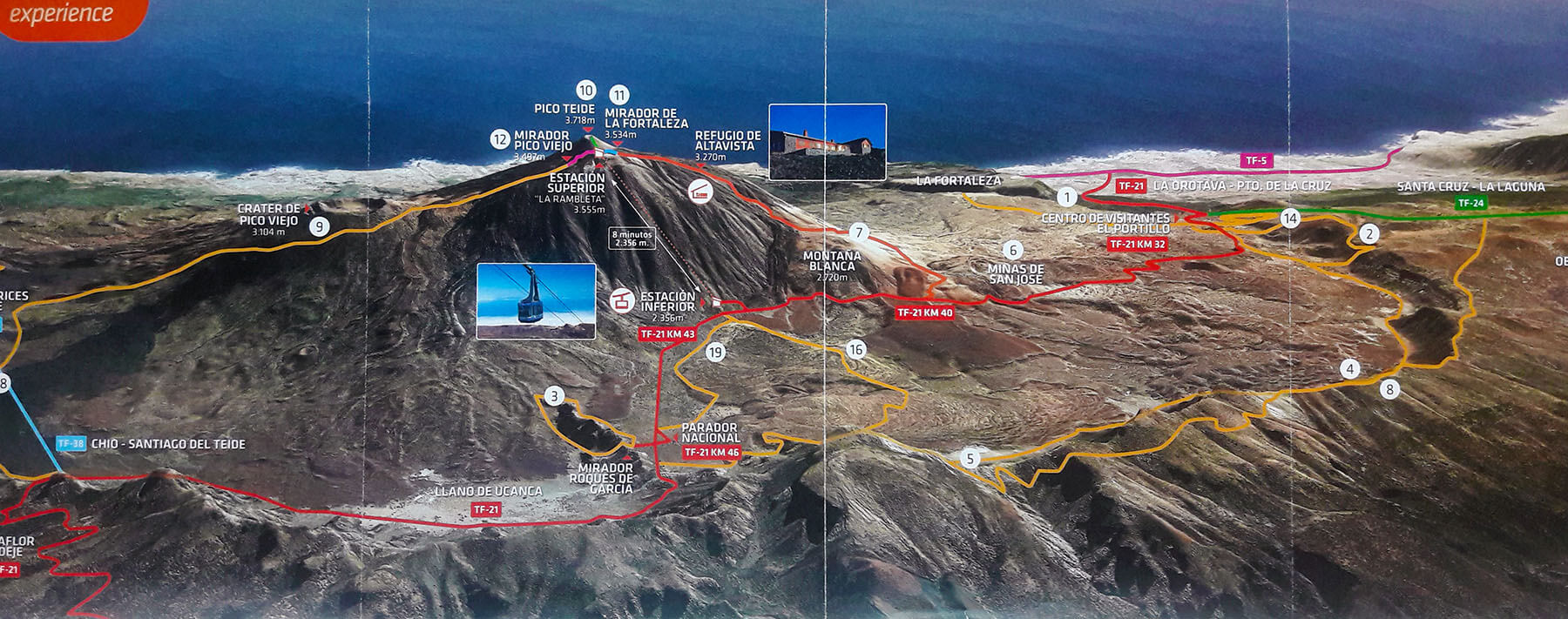 Mapa stezek kolem Pico de Teide na Tenerife